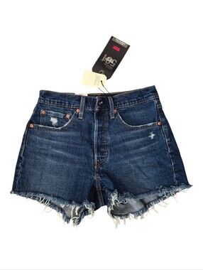 Levi's Premium 501 Original NWT High Rise Denim Shorts Size 26 Blue Cutoff